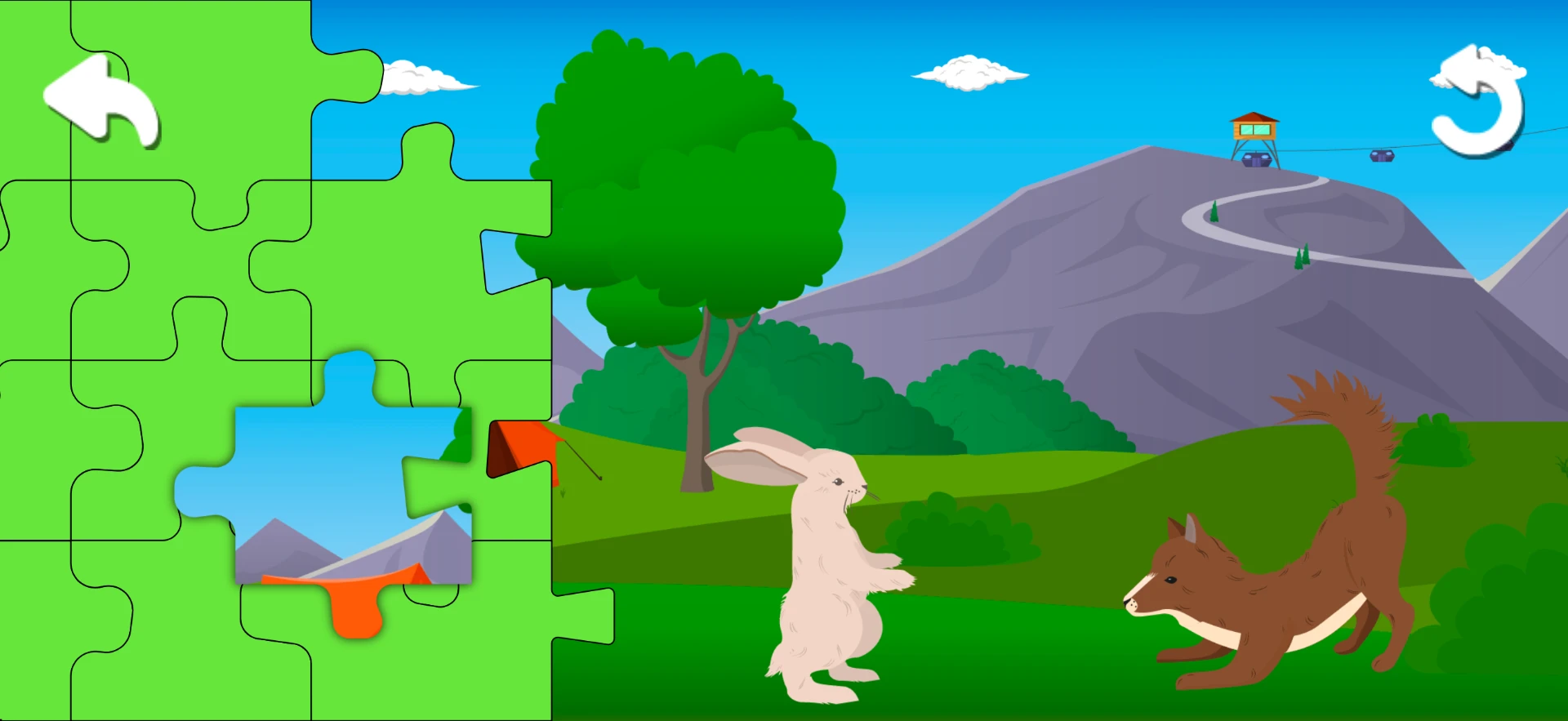Nairi Puzzle forest jigsaw puzzle with a rabbit and a fox